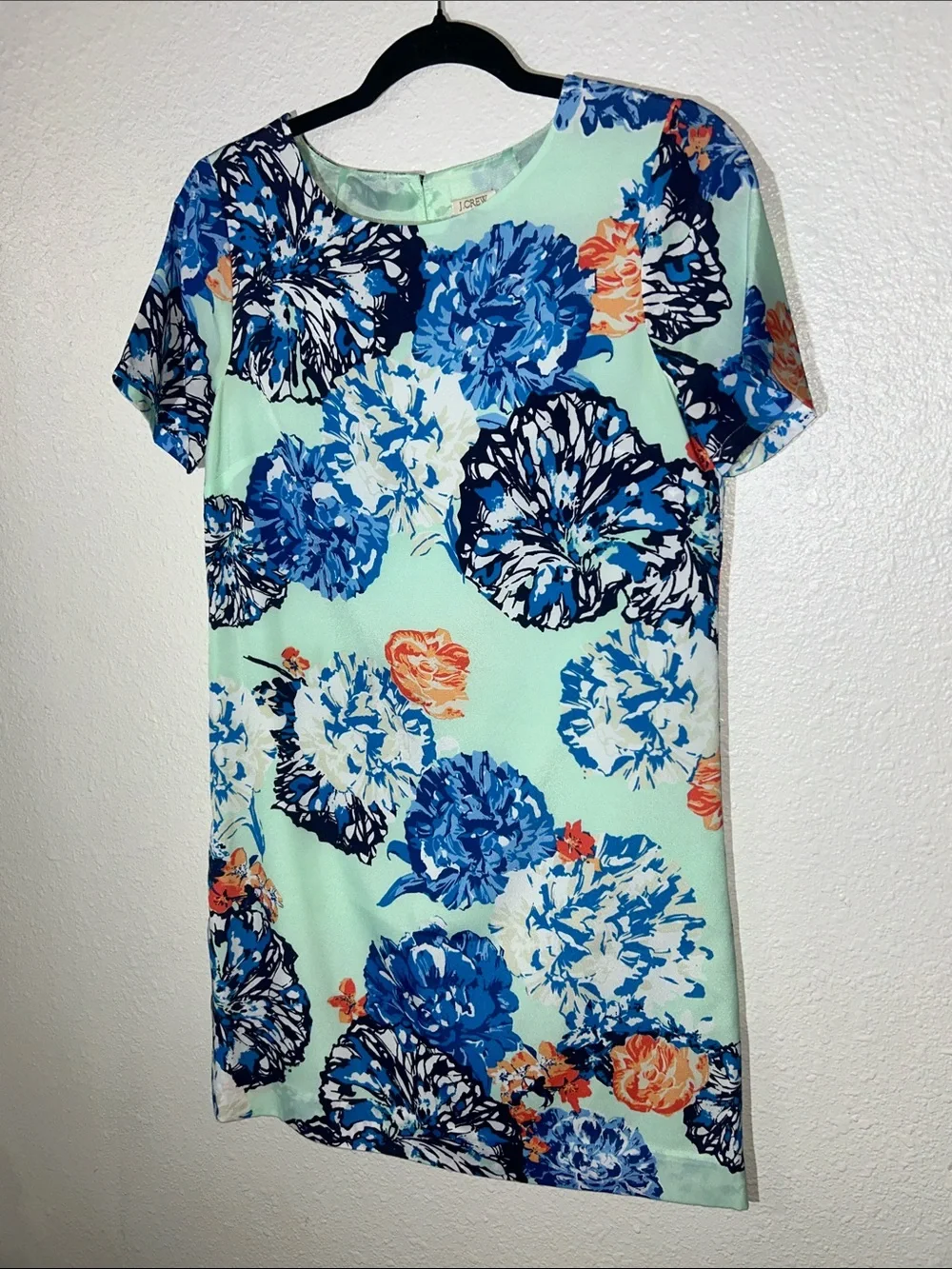 J. Crew Floral Mint Shift Dress Top - Blue & Coral Print Sz 2